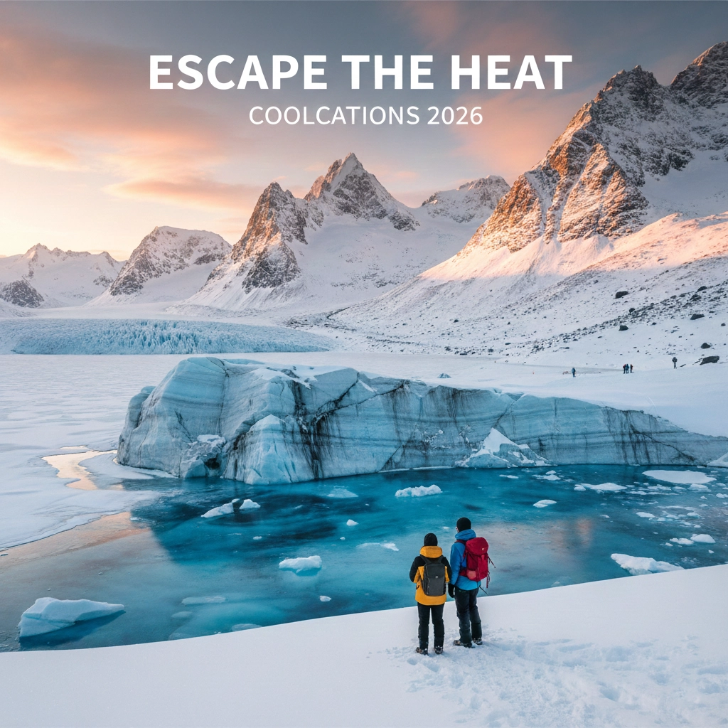 Scenic Norwegian fjord with snow-capped mountains, pristine lakes, and travelers enjoying cold-weather coolcation adventure